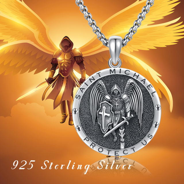 Sterling Silver Saint Michael Vintage Coin Pendant Necklace with Engraved Words for Men-2