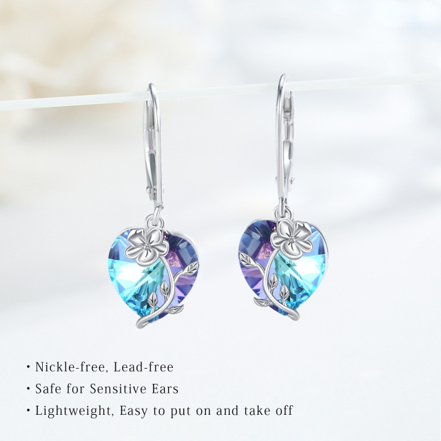 Boucles d'oreilles en argent sterling en forme de coeur avec cristaux violets et coeur à l-3