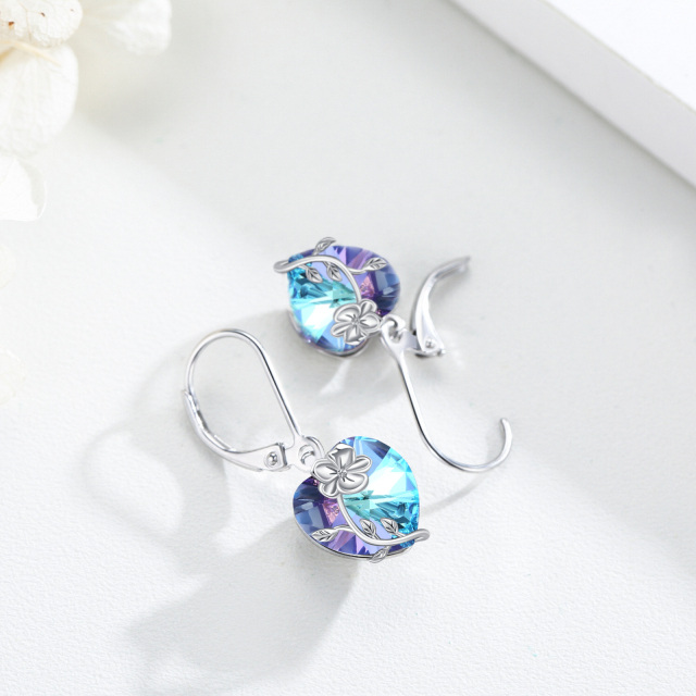 Boucles d'oreilles en argent sterling en forme de coeur avec cristaux violets et coeur à l-5