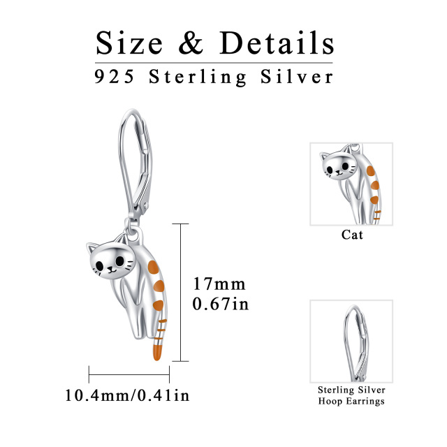 Sterling Silver Cat Lever-back Earrings-5