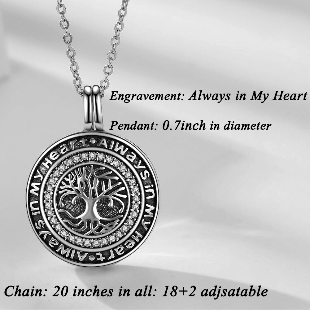 Sterling Silver Tree Of Life Always in My Heart Urn Necklace for Ashes-3