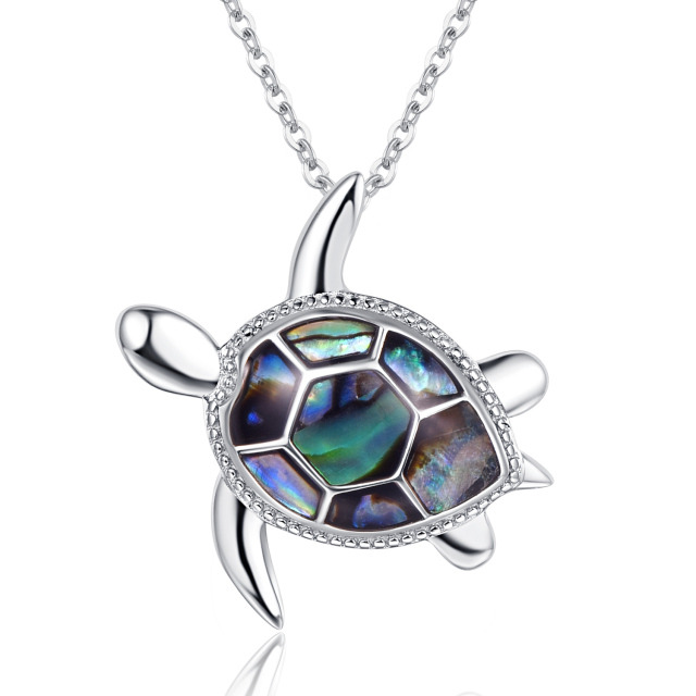 Women's Sterling Silver Turtle Abalone Shell Pendant Necklace as Birthday Christmas Gift-0