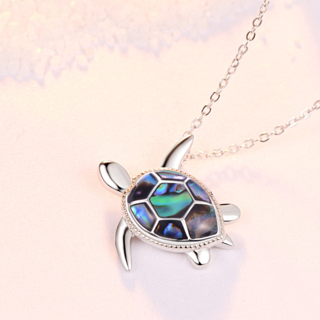Women's Sterling Silver Turtle Abalone Shell Pendant Necklace as Birthday Christmas Gift-2