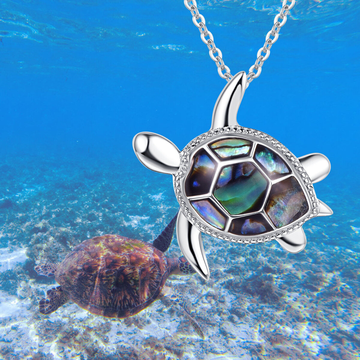 Women's Sterling Silver Turtle Abalone Shell Pendant Necklace as Birthday Christmas Gift-4