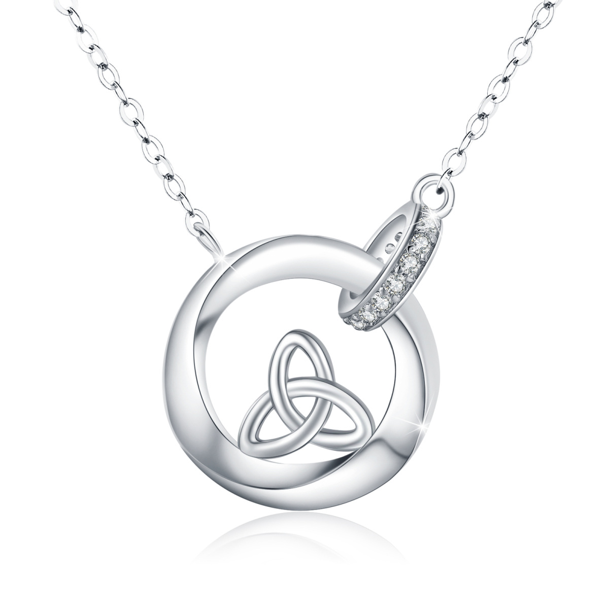 Sterling Silver Cubic Zirconia Celtic Knot Pendant Necklace-1
