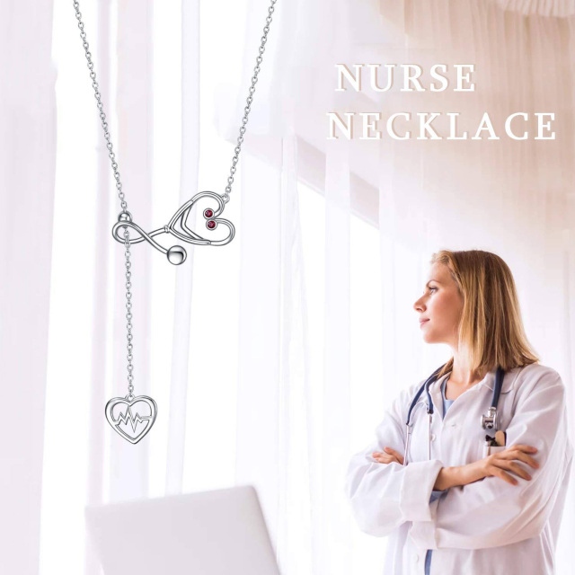 Sterling Silver Caduceus Angel Nursing Themed Stethoscope Necklace-2