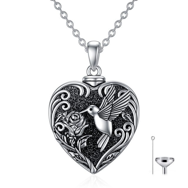 Sterling Silver Hummingbird & Rose Urn Necklace for Ashes-0