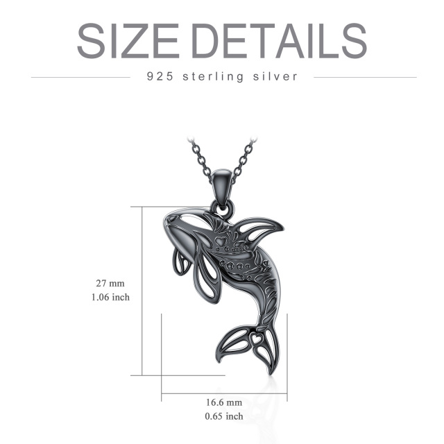 Sterling Silver with Black Rhodium Color Whale Pendant Necklace-5