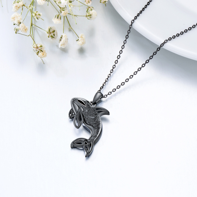 Sterling Silver with Black Rhodium Color Whale Pendant Necklace-4