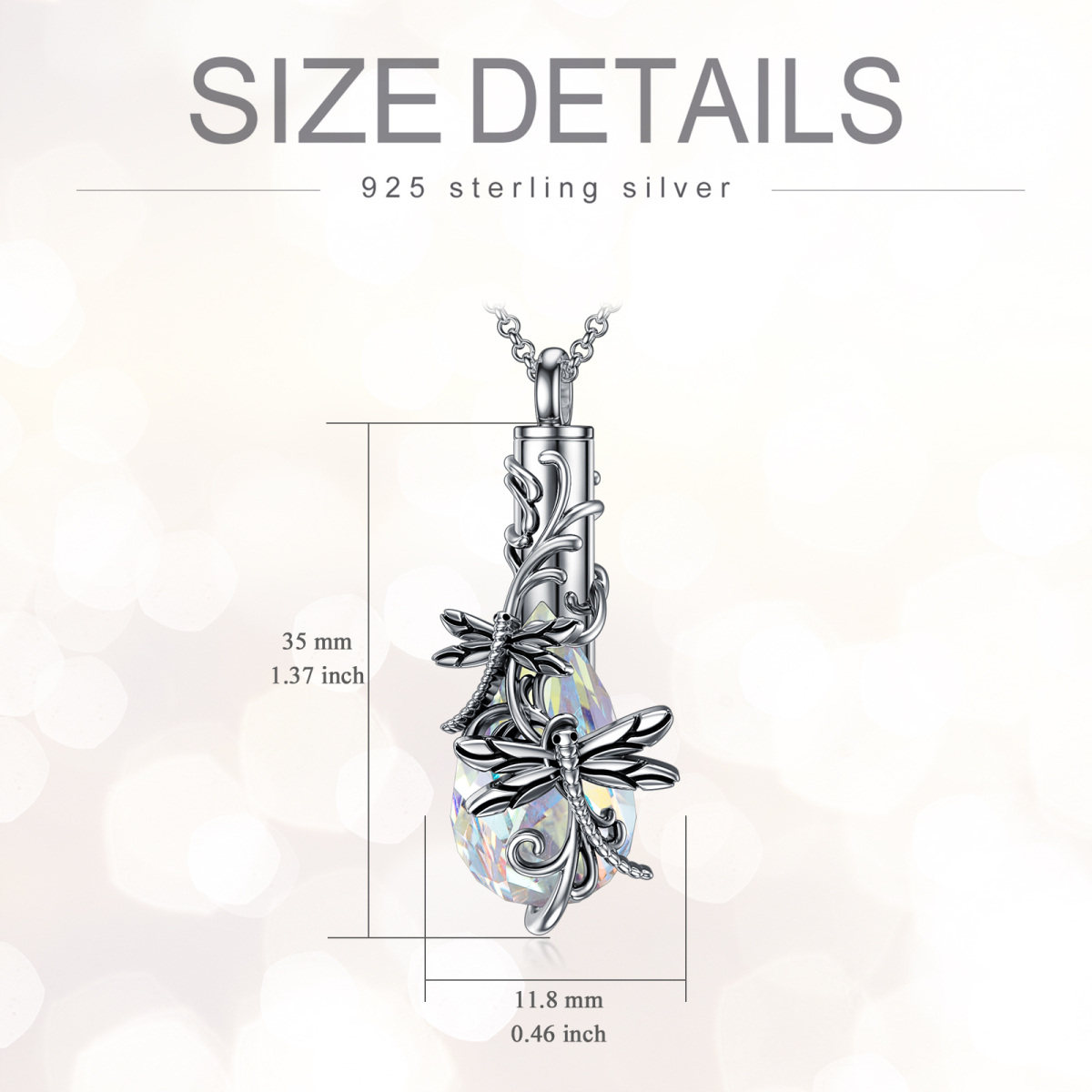 Sterling Silber Kristall Libelle & Efeu Urne Halskette für Asche-6
