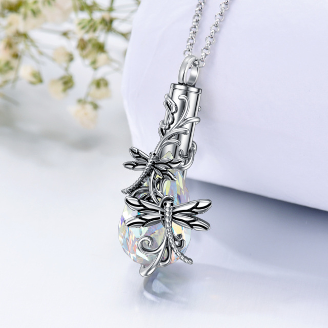 Sterling Silver Crystal Dragonfly & Ivy Urn Necklace for Ashes-4