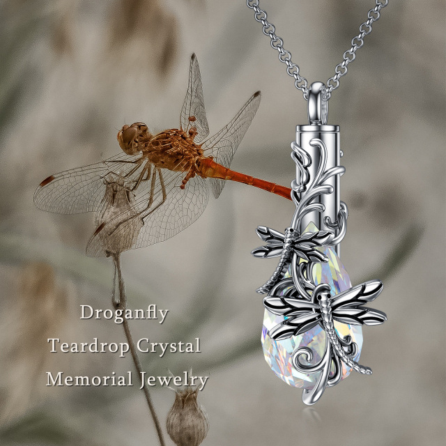 Sterling Silver Crystal Dragonfly & Ivy Urn Necklace for Ashes-3