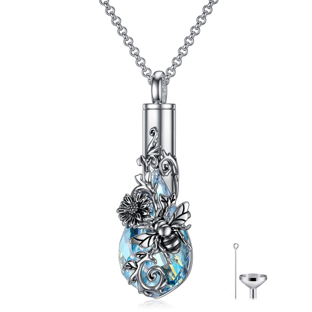 Sterling Silver Crystal Bee & Sunflower & Drop Shape Urn Necklace for Ashes-1