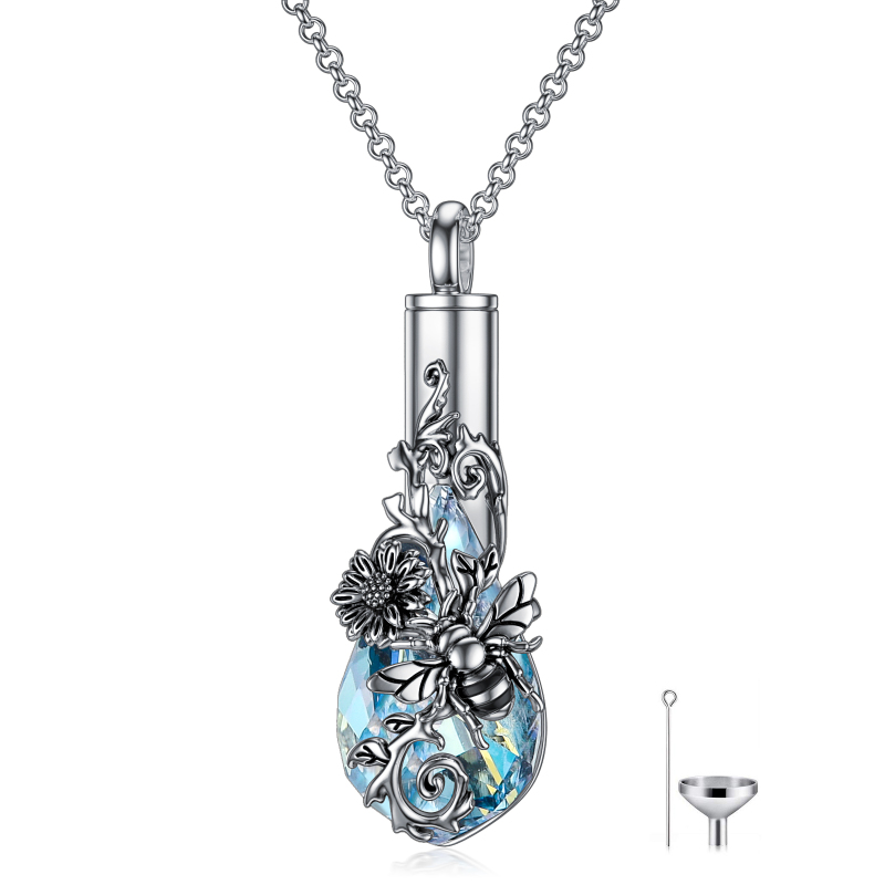 Sterling Silver Crystal Bee & Sunflower & Drop Shape Urn Necklace for Ashes