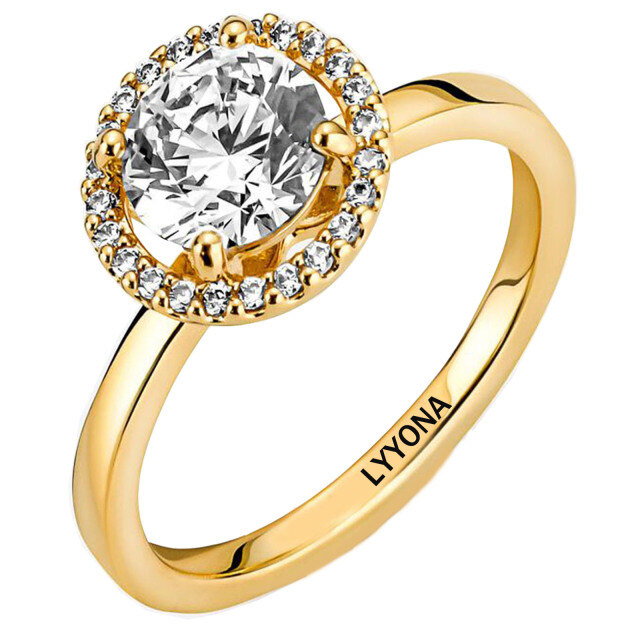 Sterling Silver with Yellow Gold Plated Circular Shaped Moissanite Personalized Engraving Engagement Ring-2