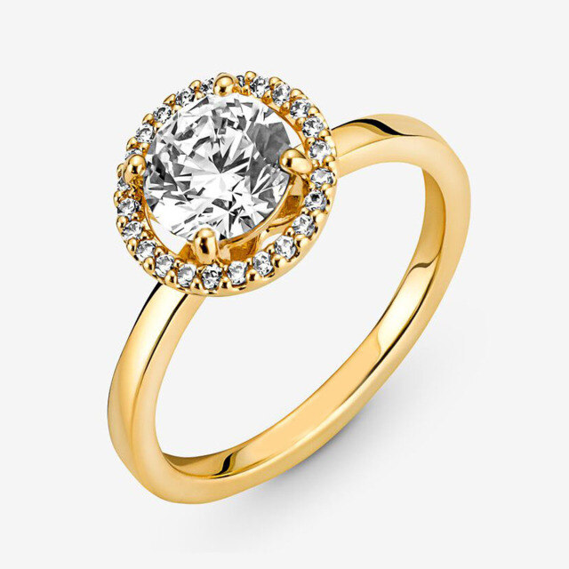 Sterling Silver with Yellow Gold Plated Circular Shaped Moissanite Personalized Engraving Engagement Ring-3