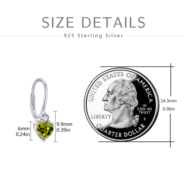 Sterling Silver Heart Shaped Cubic Zirconia Personalized Birthstone & Heart Lever-back Earrings-4