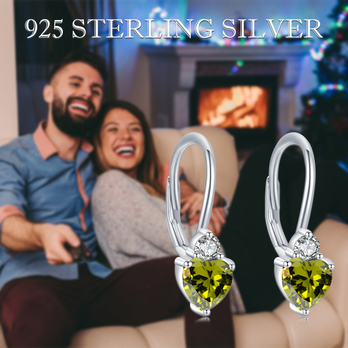 Sterling Silber Herz geformt Cubic Zirkonia personalisierte Geburtsstein & Herz Lever-back-5