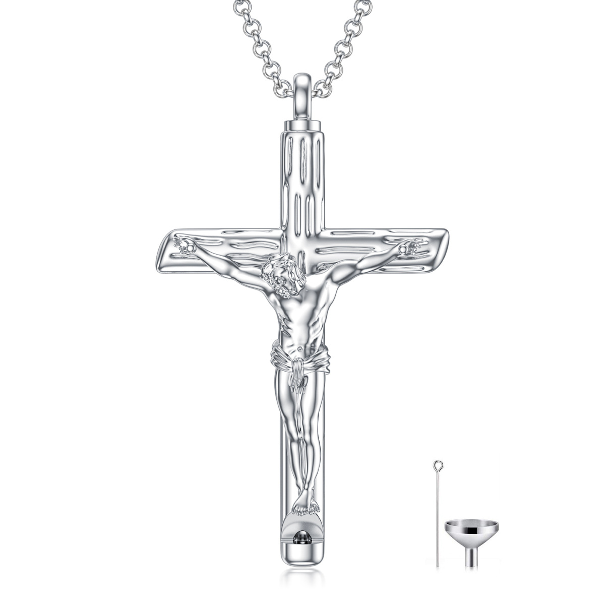 Sterling Silber Kreuz Jesus Urne Halskette für Asche für Männer-1
