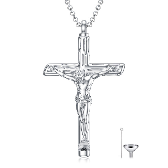 Sterling Silver Cross Jesus Urn Necklace for Ashes for Men-0