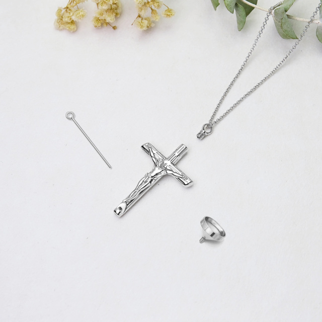 Sterling Silber Kreuz Jesus Urne Halskette für Asche für Männer-3