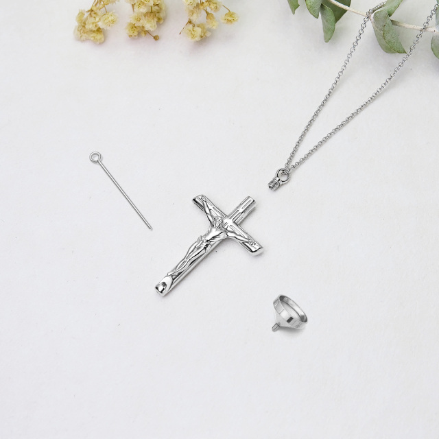 Collier d'Urne en Argent Sterling Croix Jésus pour Cendres pour Homme-3