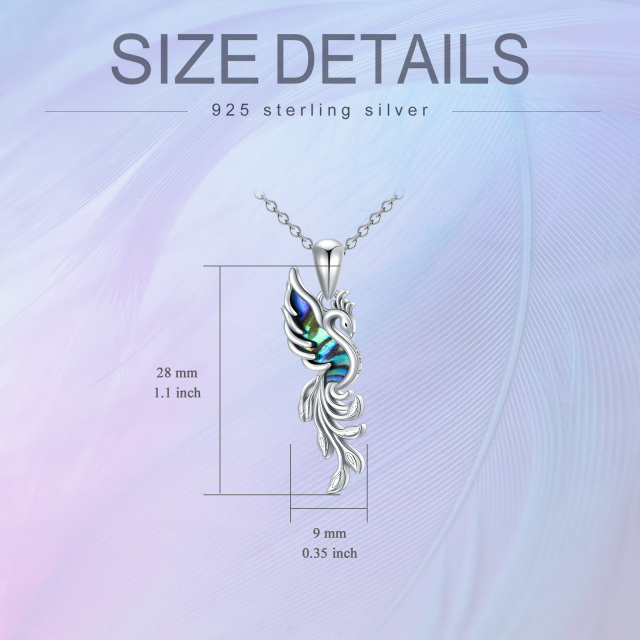 Sterling Silver Abalone Shellfish Phoenix Pendant Necklace-5