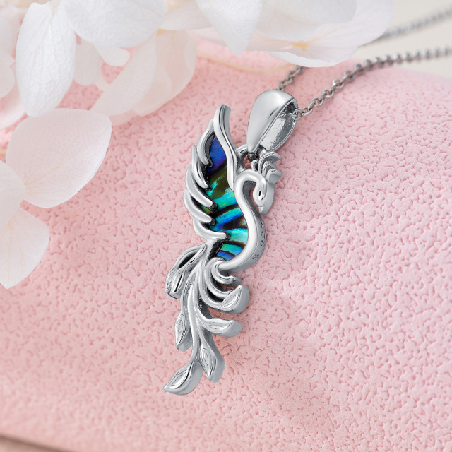 Sterling Silver Abalone Shellfish Phoenix Pendant Necklace-3