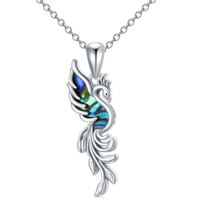 Sterling Silver Abalone Shellfish Phoenix Pendant Necklace-0