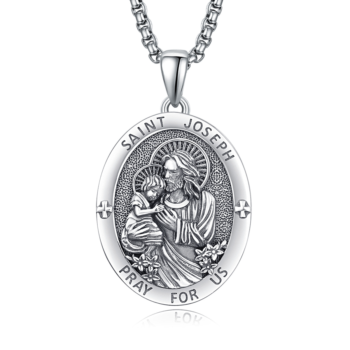 Sterling Silver Saint Joseph Pray for Us Pendant Necklace for Men-1