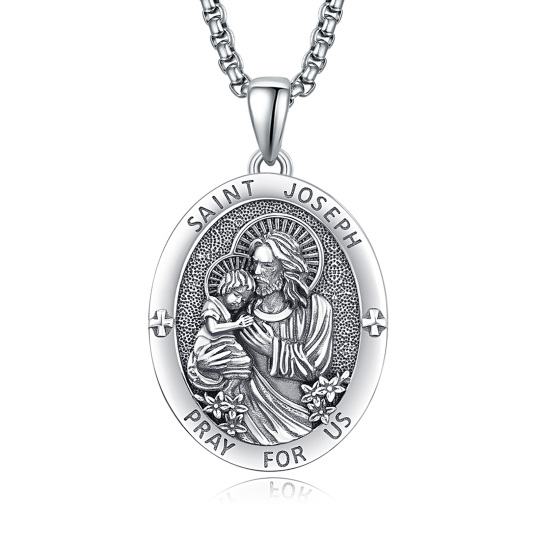 Collana con ciondolo da uomo in argento sterling San Giuseppe prega per noi