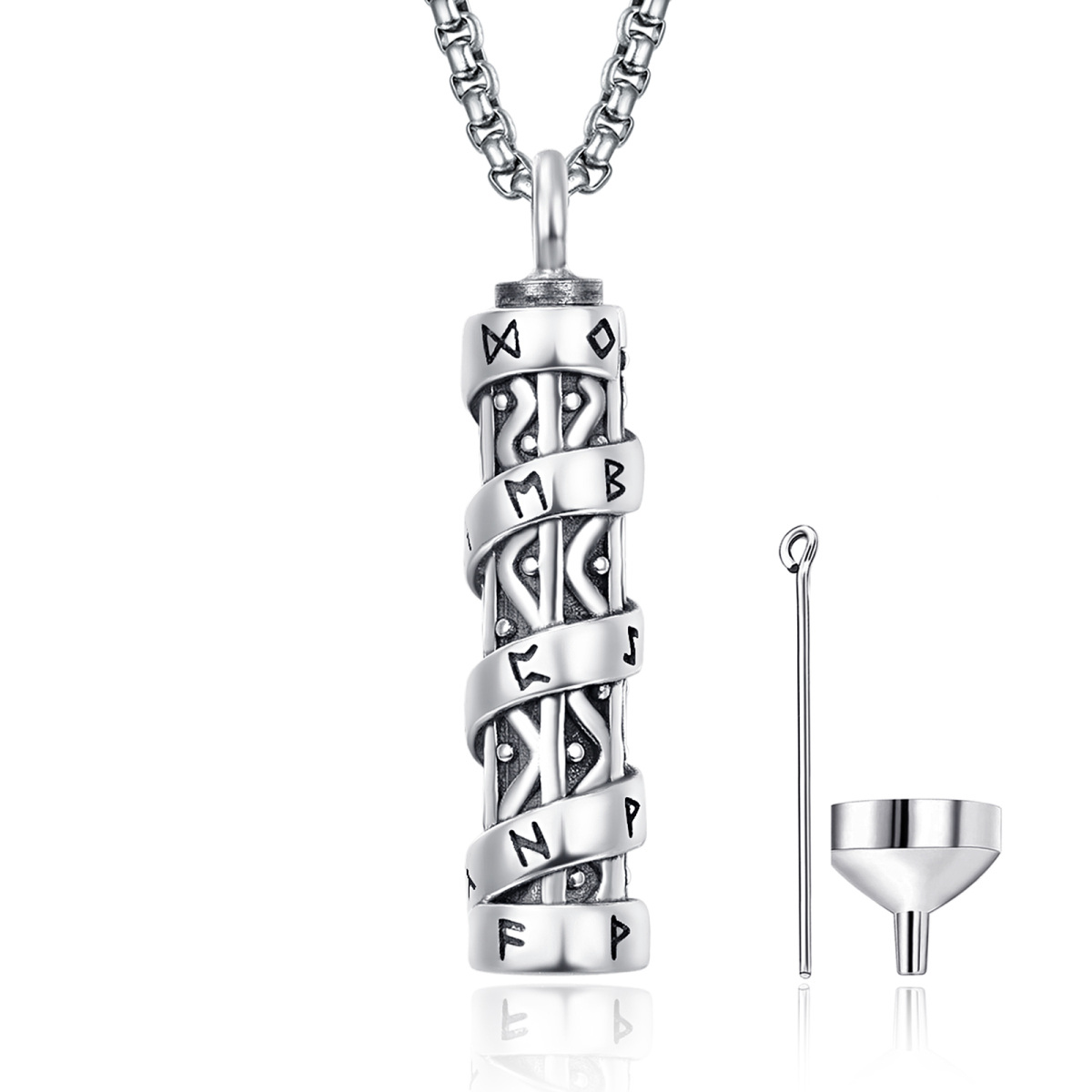 Sterling Silver Viking Rune Bar Pendant Necklace for Men-1