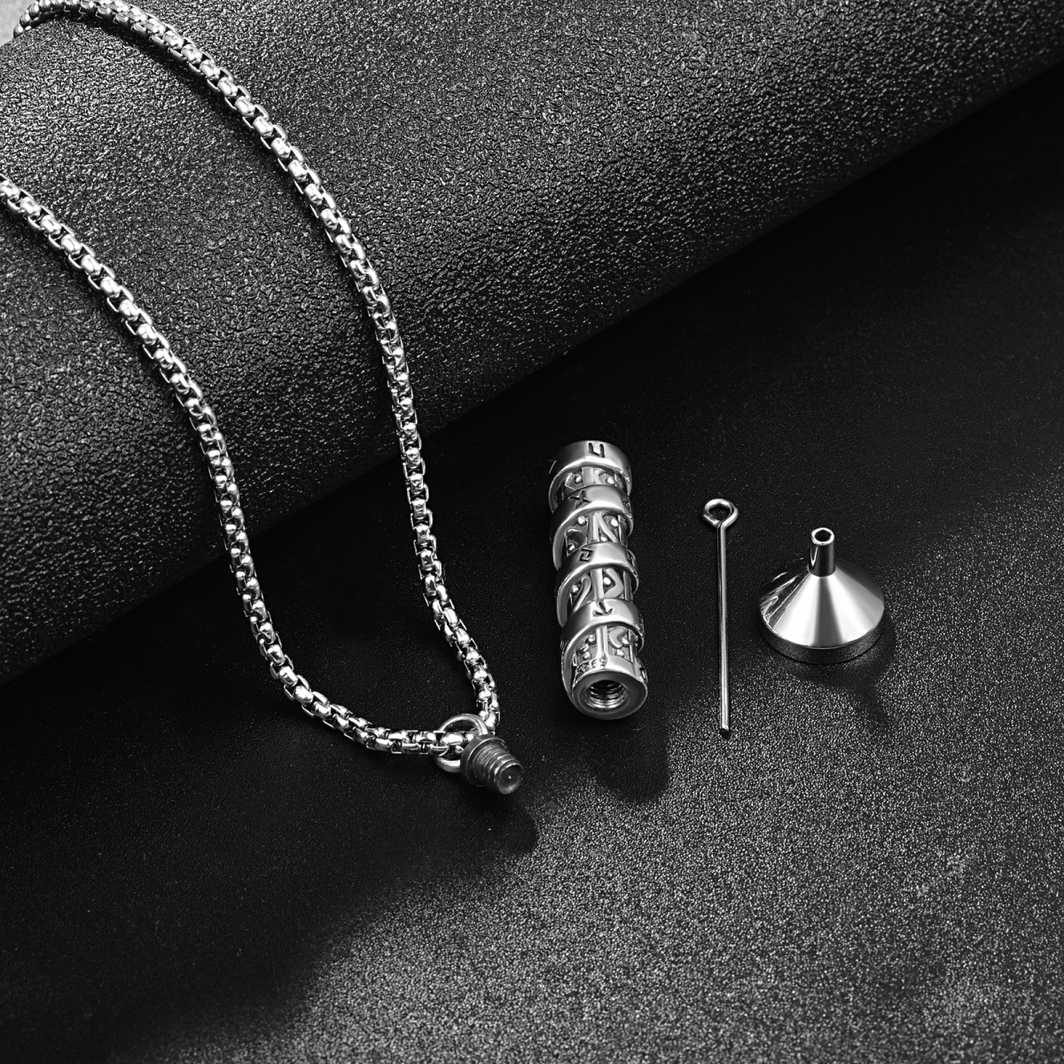 Sterling Silver Viking Rune Bar Pendant Necklace for Men-4