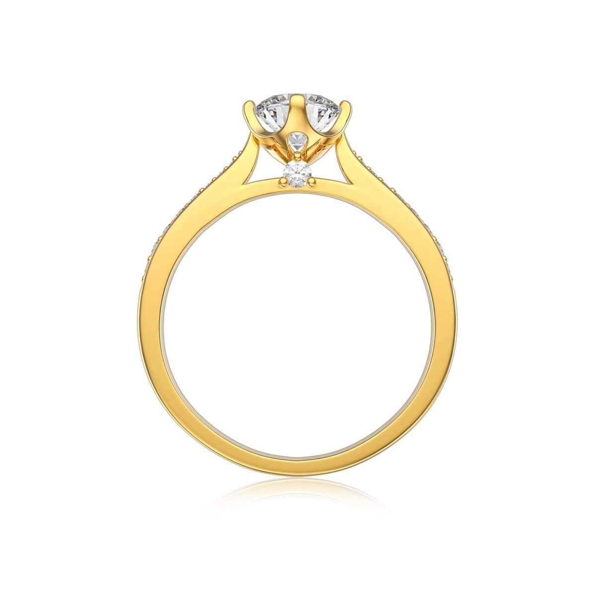 Sterling Silver with Yellow Gold Plated Round Moissanite Personalized Engraving Engagement Ring For Her-4