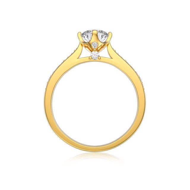 Sterling Silver with Yellow Gold Plated Round Moissanite Personalized Engraving Engagement Ring For Her-4