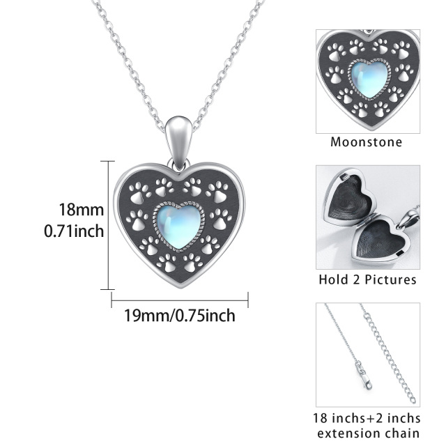 Colar de prata esterlina em forma de coração com pedra da lua e pata com foto personalizad-2