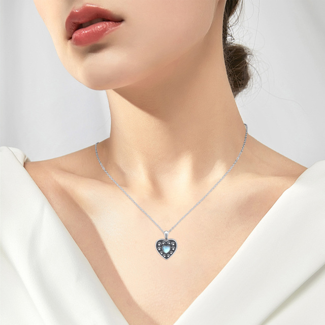 Colar de prata esterlina em forma de coração com pedra da lua e pata com foto personalizad-3