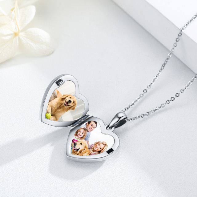 Plata de ley en forma de corazón Moonstone Paw Personalizado Foto Locket Collar-5