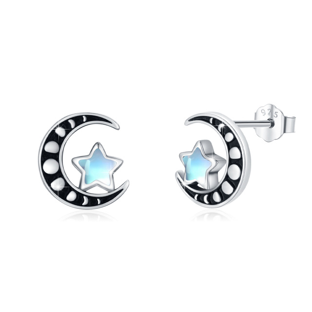 Sterling Silver Moonstone Starfish & Moon & Star Stud Earrings-4