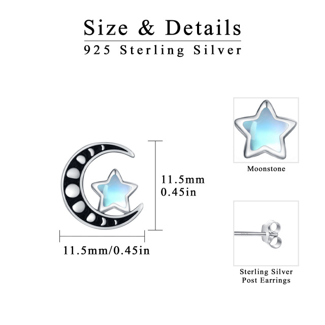 Brincos de prata esterlina com pedra da lua, estrela do mar e lua e estrela-4