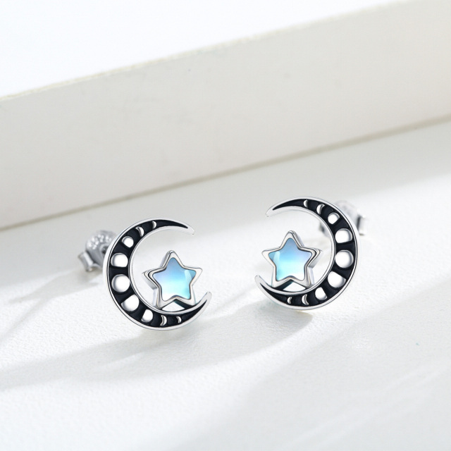 Sterling Silver Moonstone Starfish & Moon & Star Stud Earrings-3