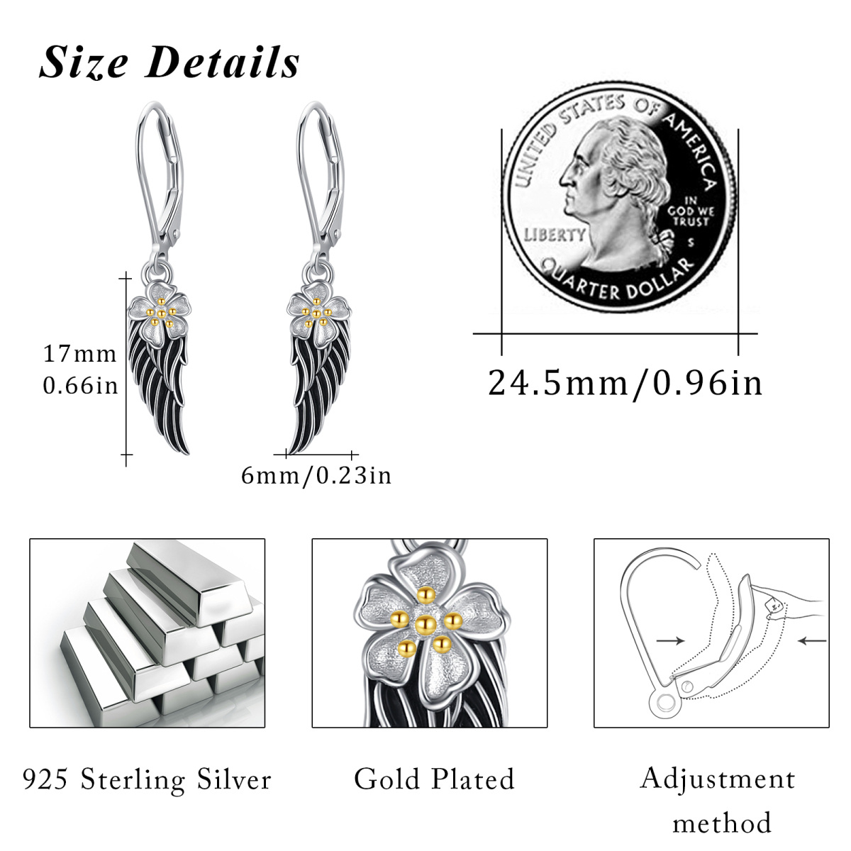 Sterling Silver Angel Wing Lever-back Earrings-6