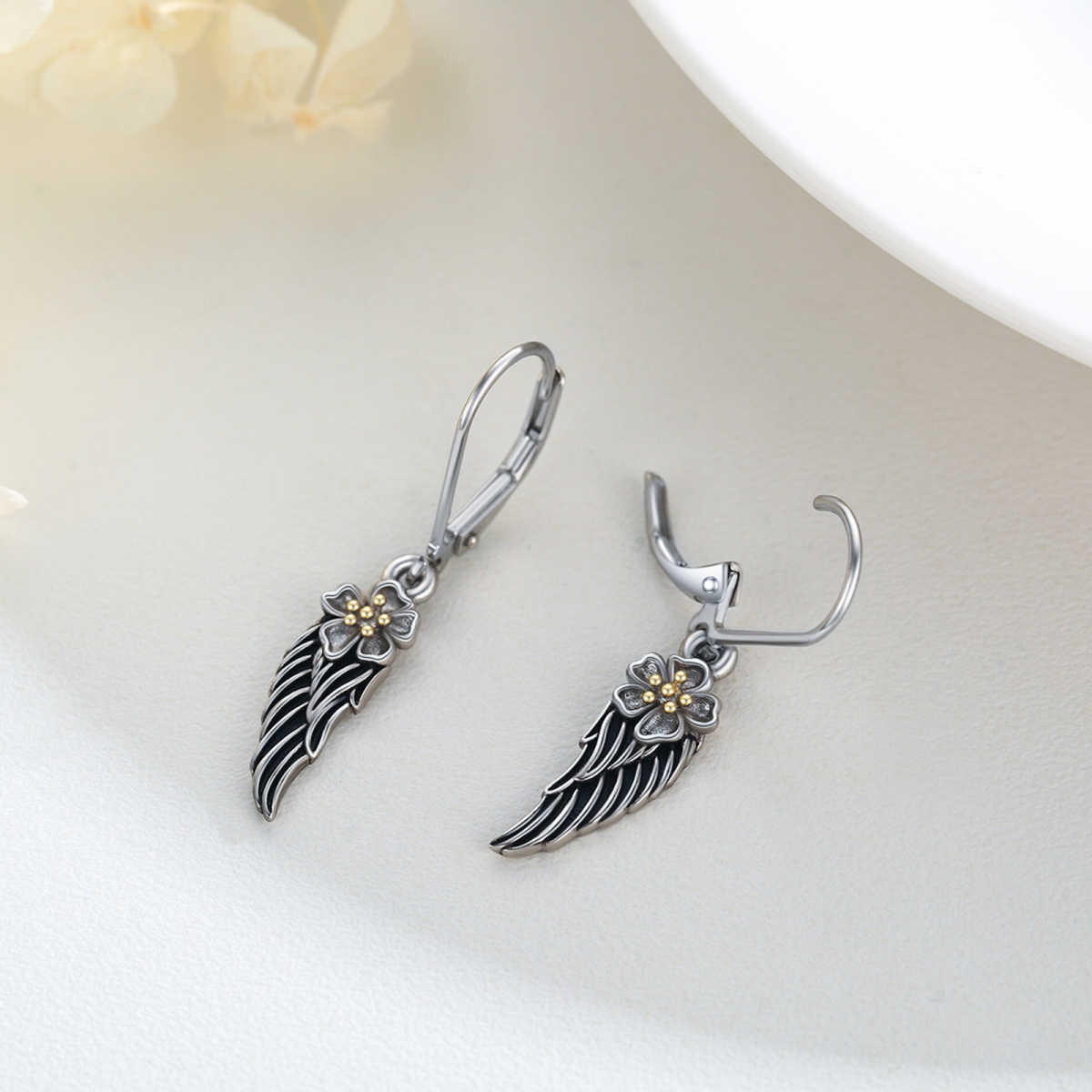 Sterling Silver Angel Wing Lever-back Earrings-3