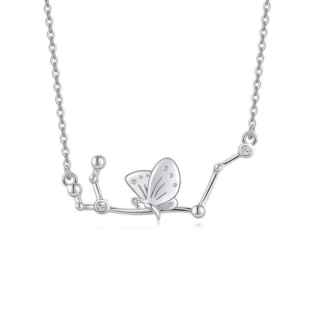 Sterling Silver Circular Shaped Cubic Zirconia Butterfly Pendant Necklace-1