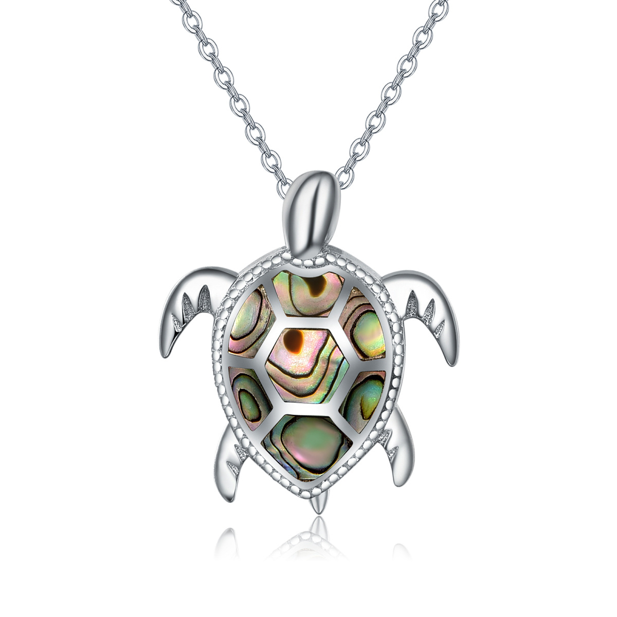 Sterling Silver Abalone Shellfish Tortoise Pendant Necklace-1