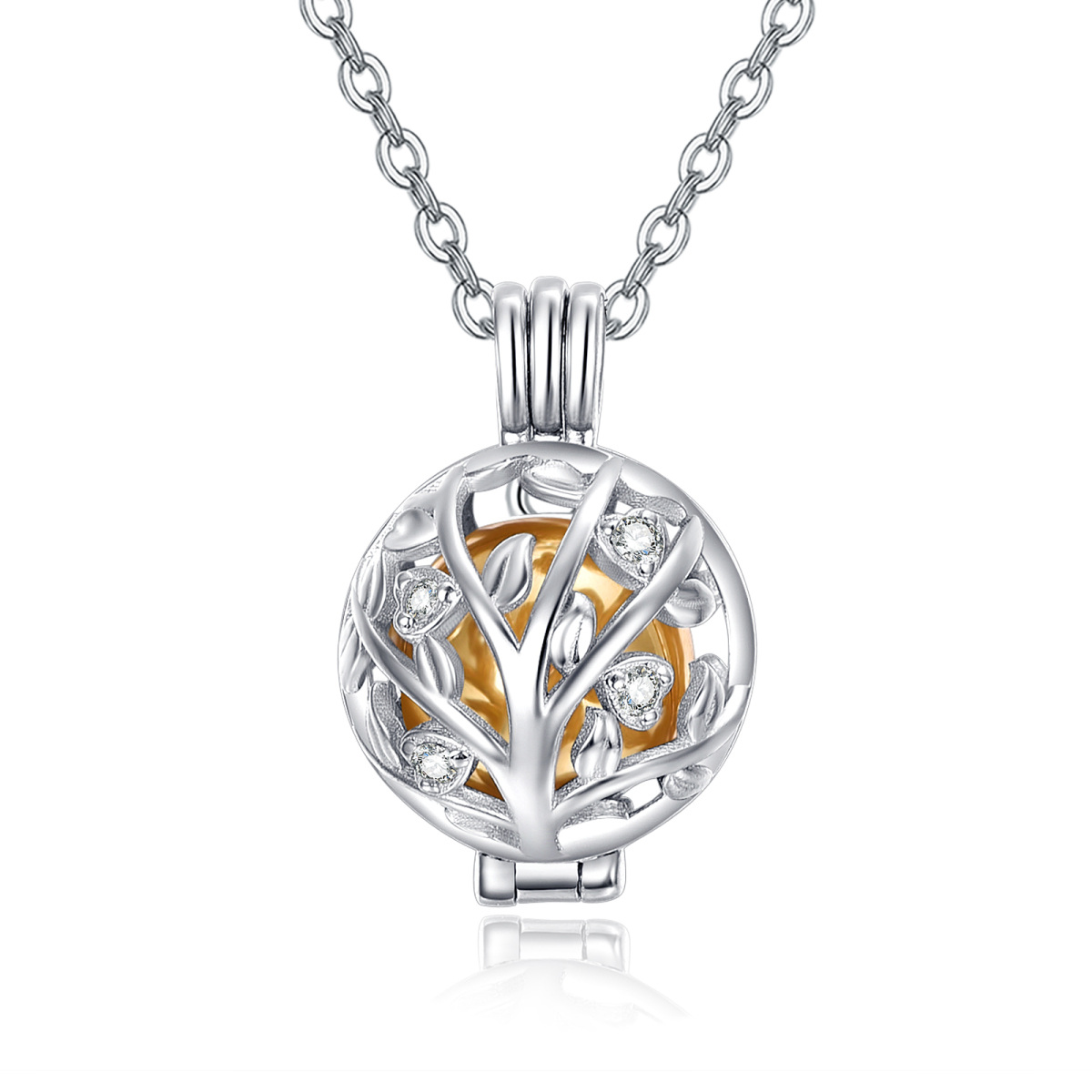 Sterling Silver Two-tone Tree Of Life & Round Urn Necklace for Ashes-1