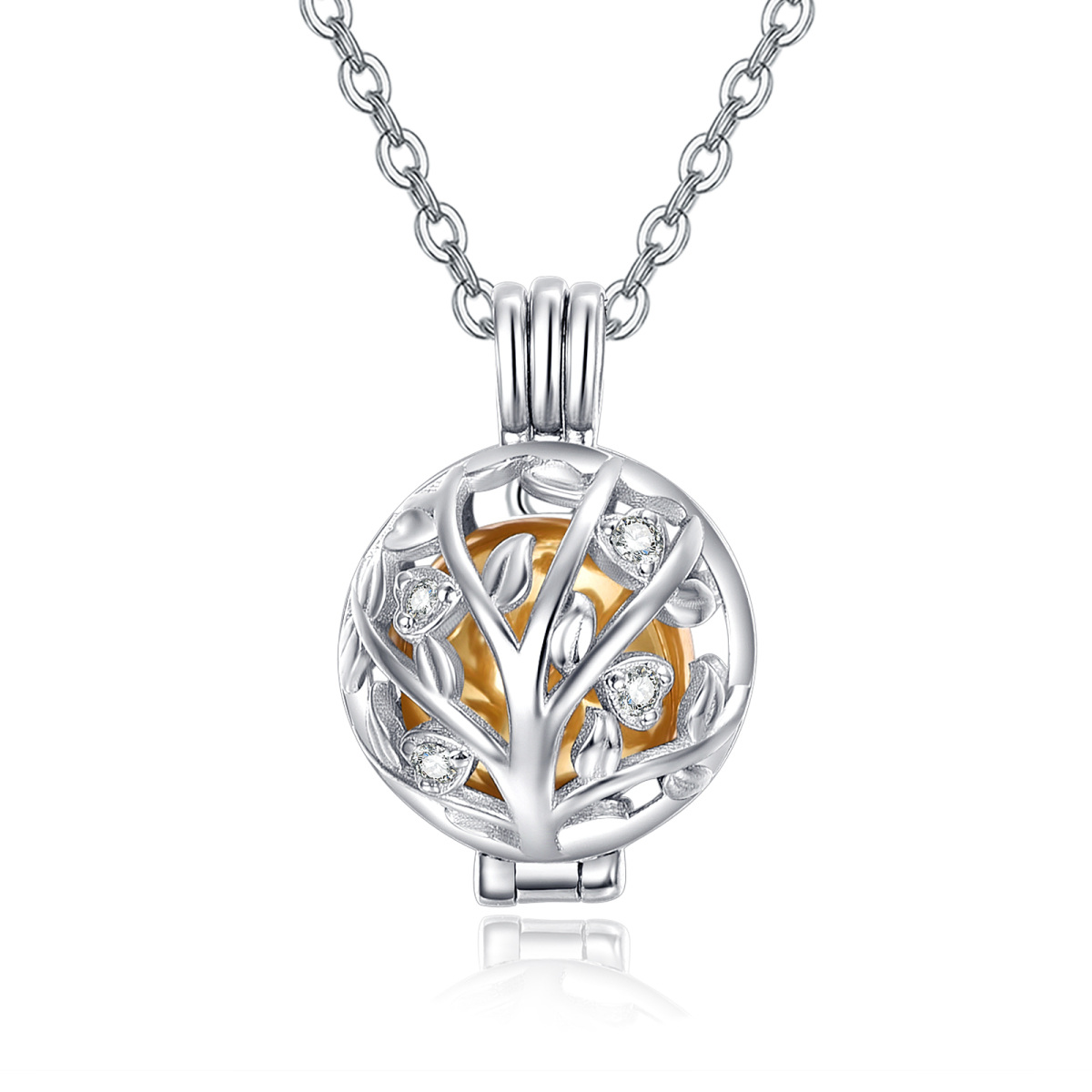 Collier en argent sterling bicolore arbre de vie et urne ronde-1