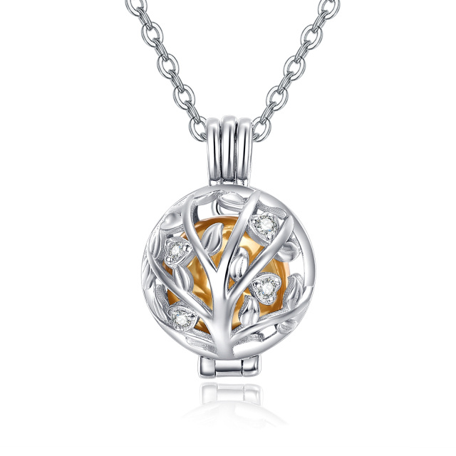 Collier en argent sterling bicolore arbre de vie et urne ronde-0