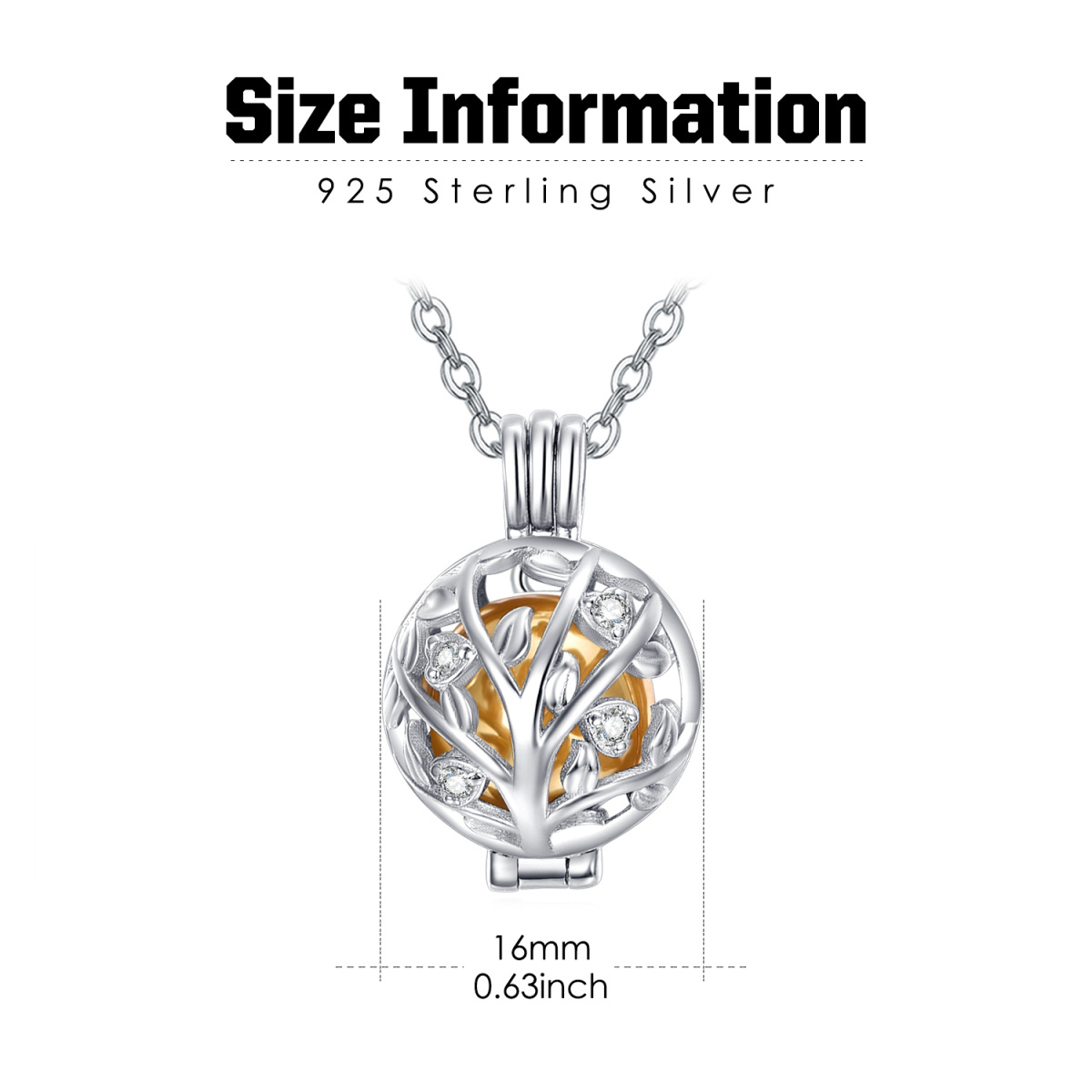 Sterling Silber Zweifarbige Baum des Lebens & Runde Urne Halskette-6