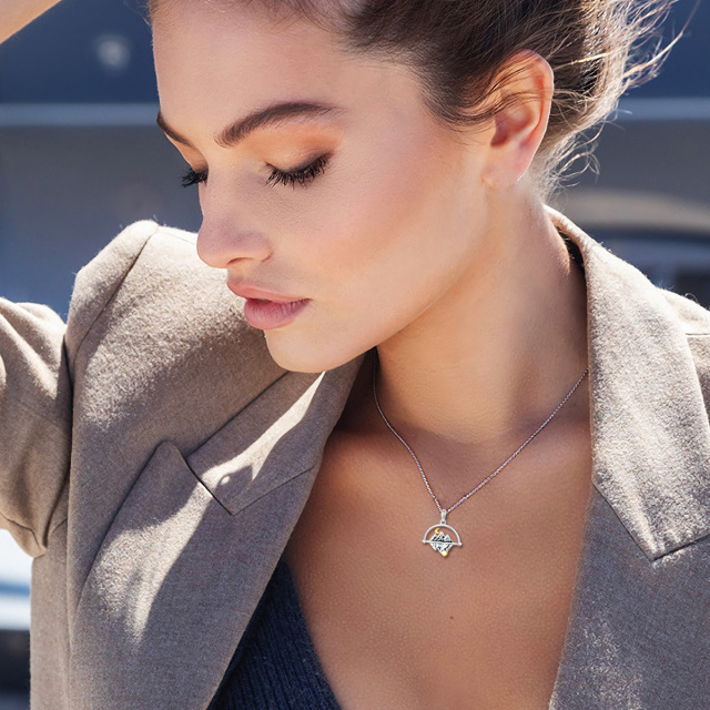 Collier en argent sterling avec pendentif lune et montagnes bicolores-1